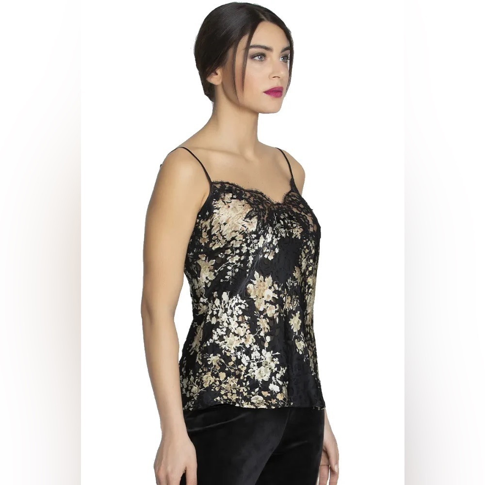 Lise Charmel Silk Blend Black Gold Lace Semi-Sheer Burnout Floral XL Camisole